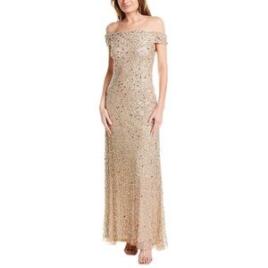 Adrianna Papell gold sequin fish tail gown